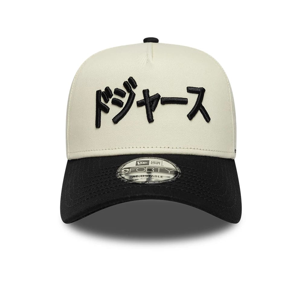 Pictured is this MLB Kanji LA Dodgers 9FORTY A-Frame Adjustable cap in cream. 2