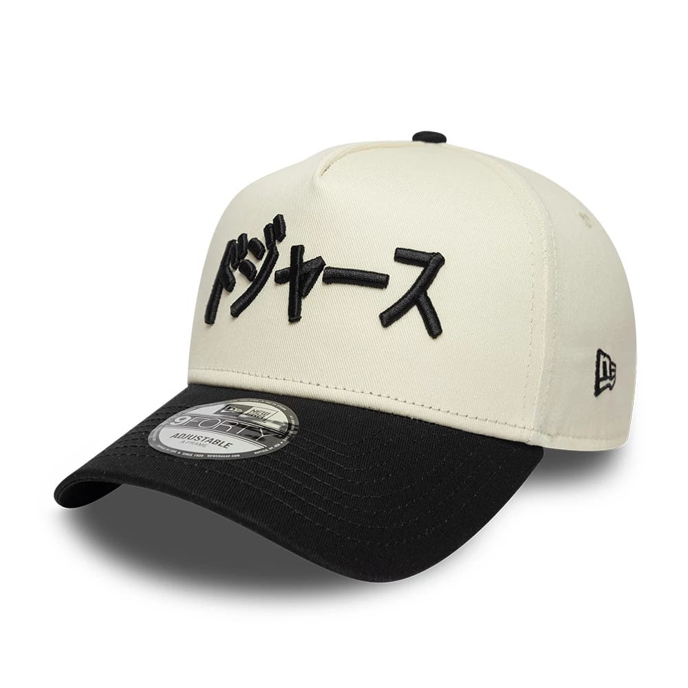 Pictured is this MLB Kanji LA Dodgers 9FORTY A-Frame Adjustable cap in cream. 3