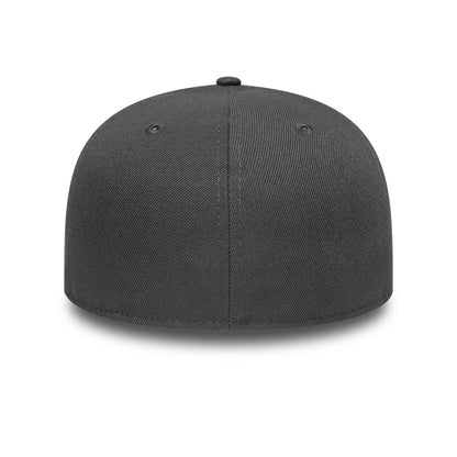New Era Grey Low Profile 59FIFTY Fitted Cap, rear view featuring a seamless grey back panel with a centred MLB Batterman logo, matching embroidered eyelets for ventilation, and a structured rounded crown for a sleek, fitted appearance.