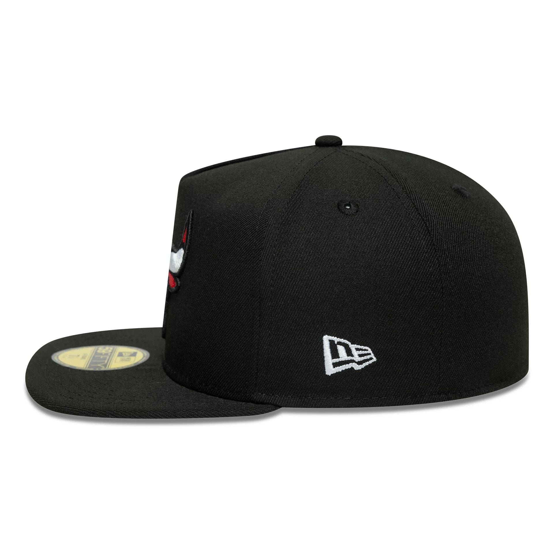 This is a Chicago Bulls Flat Black 59FIFTY A-Frame Fitted Cap 6