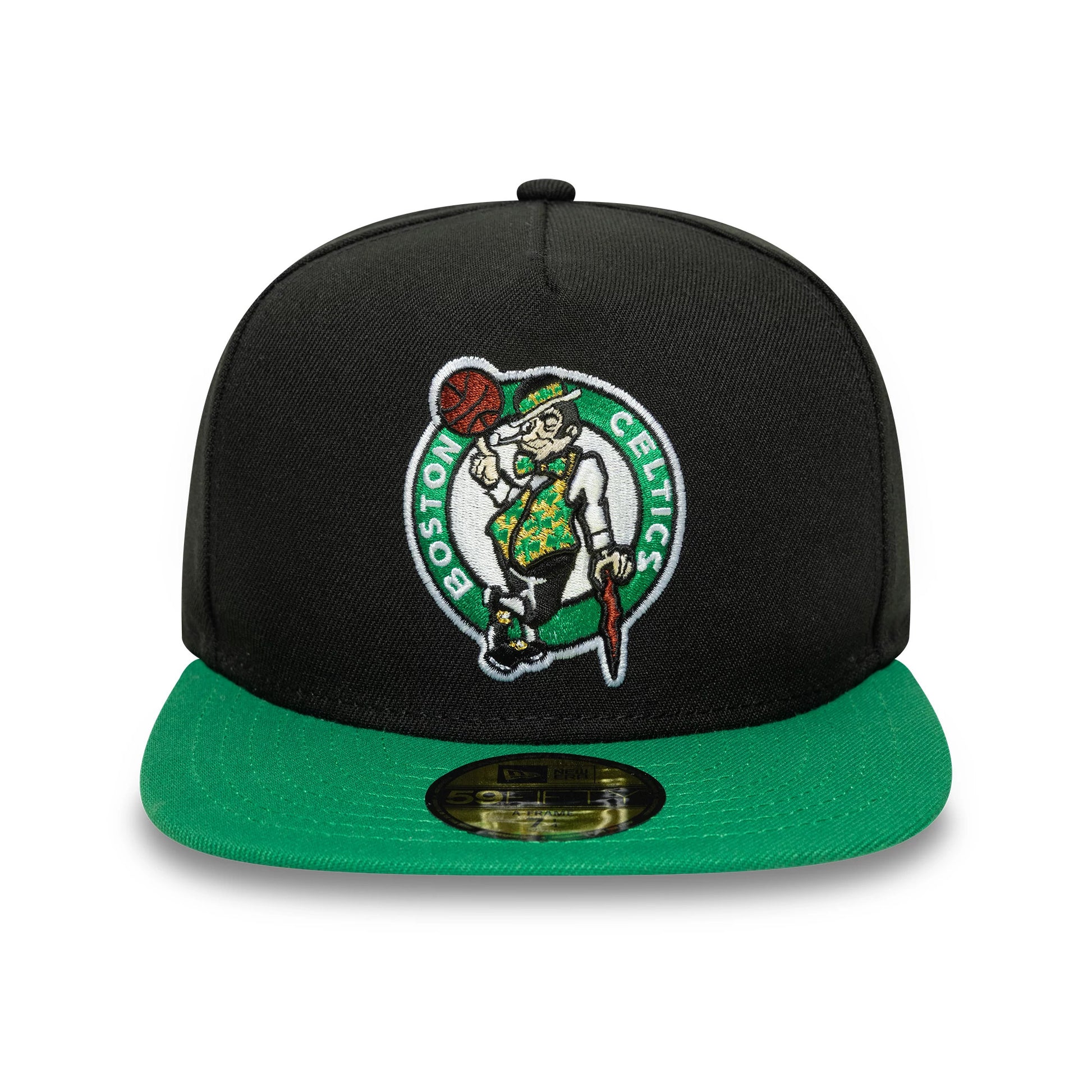 This is a Boston Celtics Flat 9FIFTY A-Frame Fitted Cap in black & green. 2