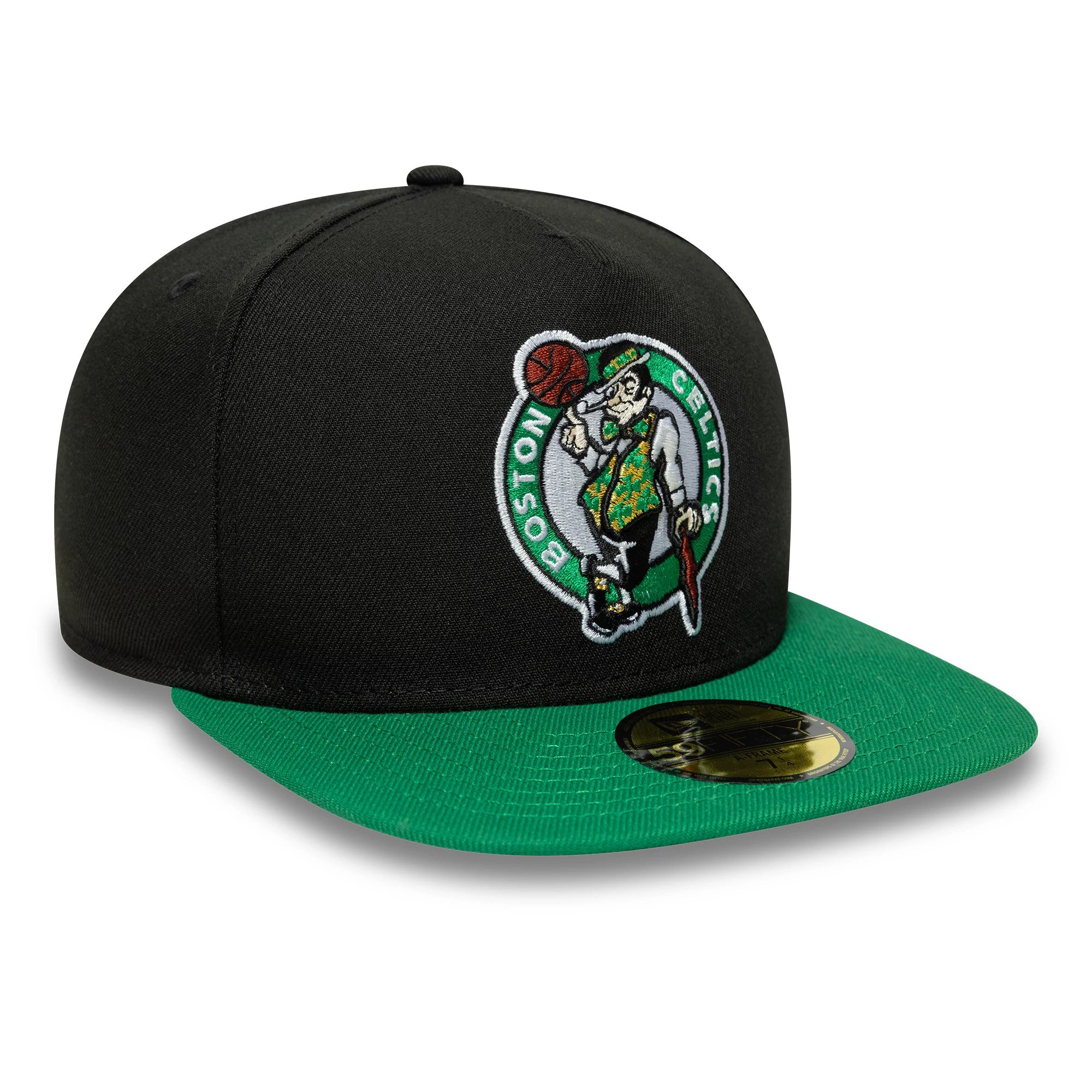 This is a Boston Celtics Flat 9FIFTY A-Frame Fitted Cap in black & green. 3