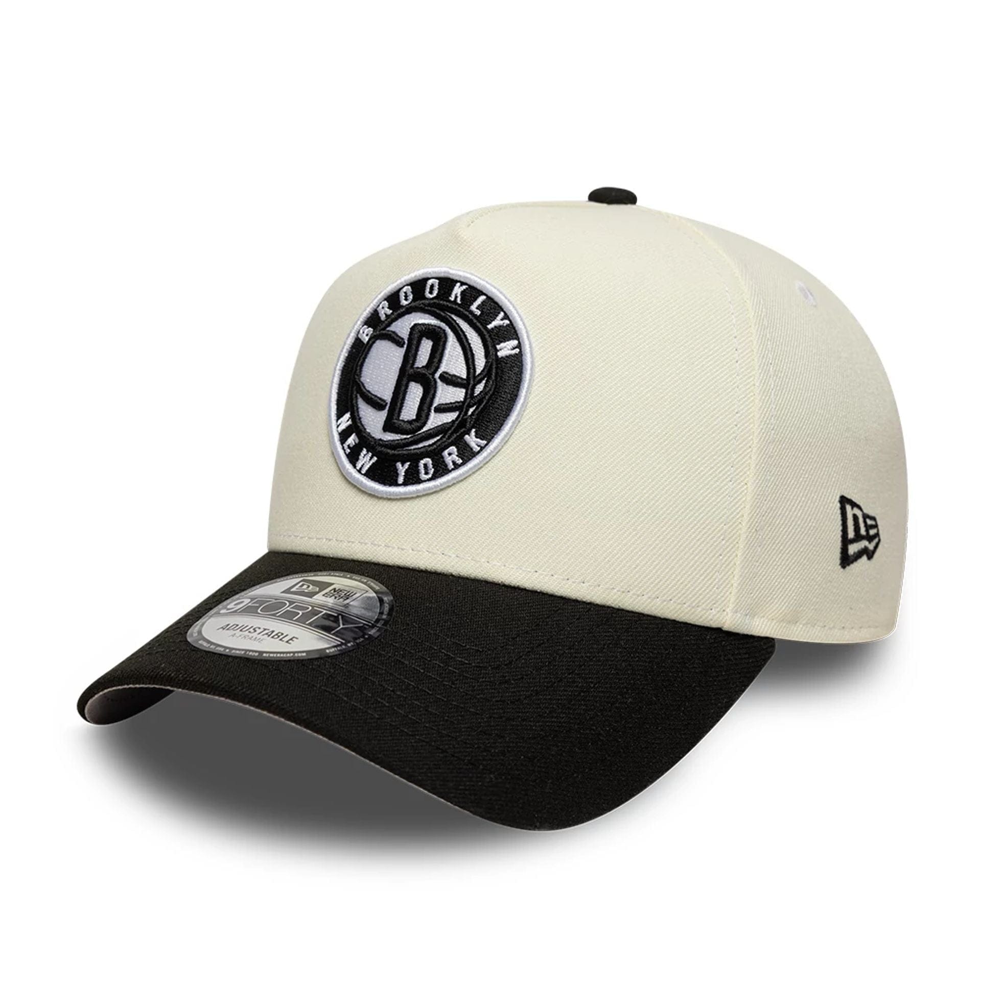 This is a Brooklyn Nets NBA Cream 9FORTY A-Frame Adjustable Cap 1