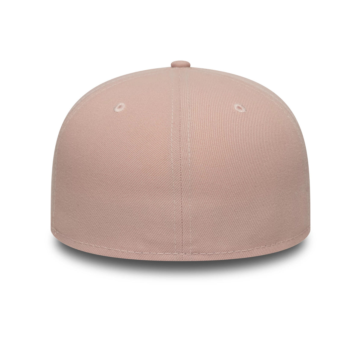 New Era Blank Pink 59FIFTY Fitted Cap, rear view showing a seamless pink structured crown with no logos or details, featuring small embroidered eyelets on each panel and a matching pink top button for a minimalist look.