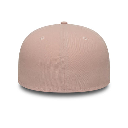 New Era Blank Pink 59FIFTY Fitted Cap, rear view showing a seamless pink structured crown with no logos or details, featuring small embroidered eyelets on each panel and a matching pink top button for a minimalist look.