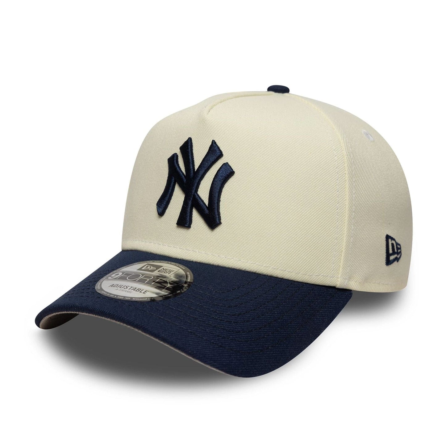 This is a New York Yankees MLB Chrome Blue Contrast Cream 9FORTY A-Frame Adjustable Cap 4