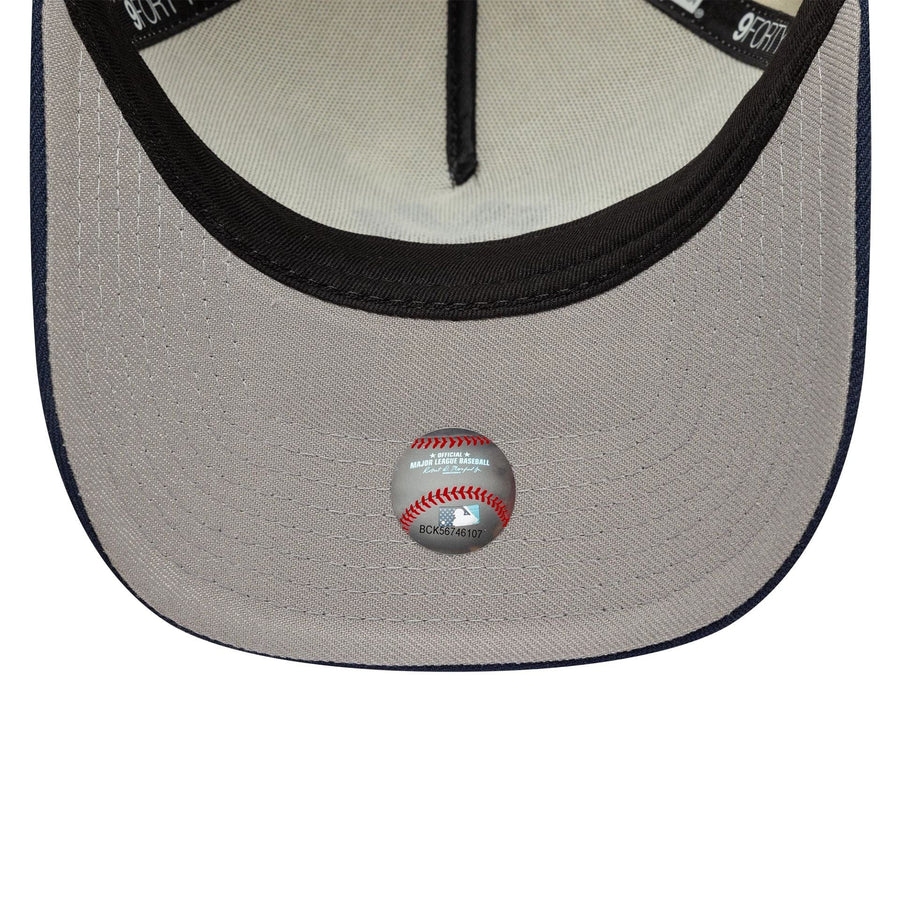 This is a New York Yankees MLB Chrome Blue Contrast Cream 9FORTY A-Frame Adjustable Cap 2