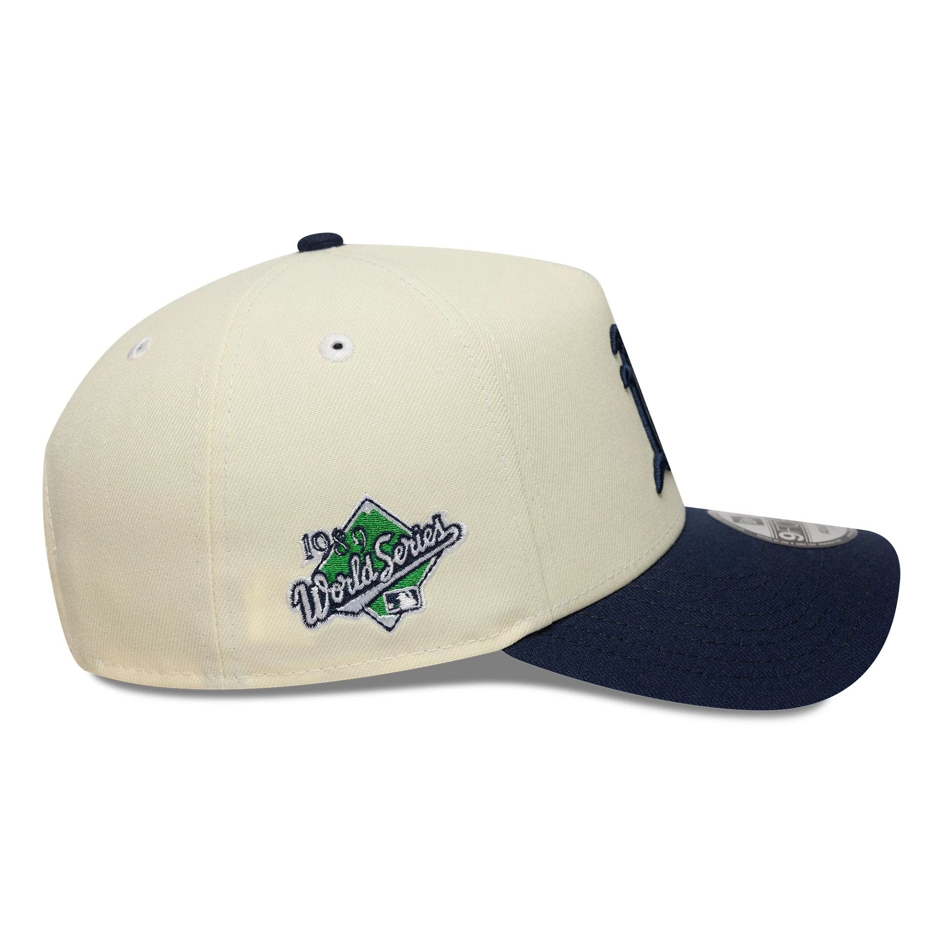 This is a Oakland Athletics MLB Chrome Blue Contrast Cream 9FORTY A-Frame Adjustable Cap 6