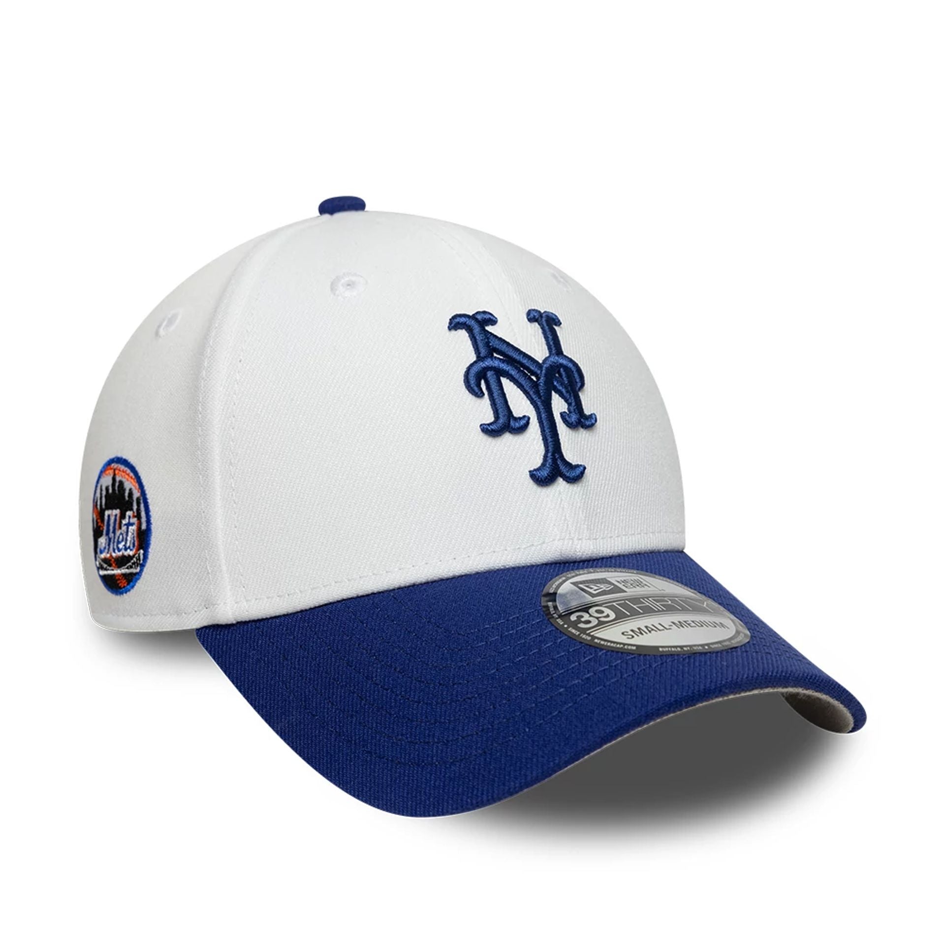 This is a New York Mets MLB White 39THIRTY Stretch Fit Cap 1