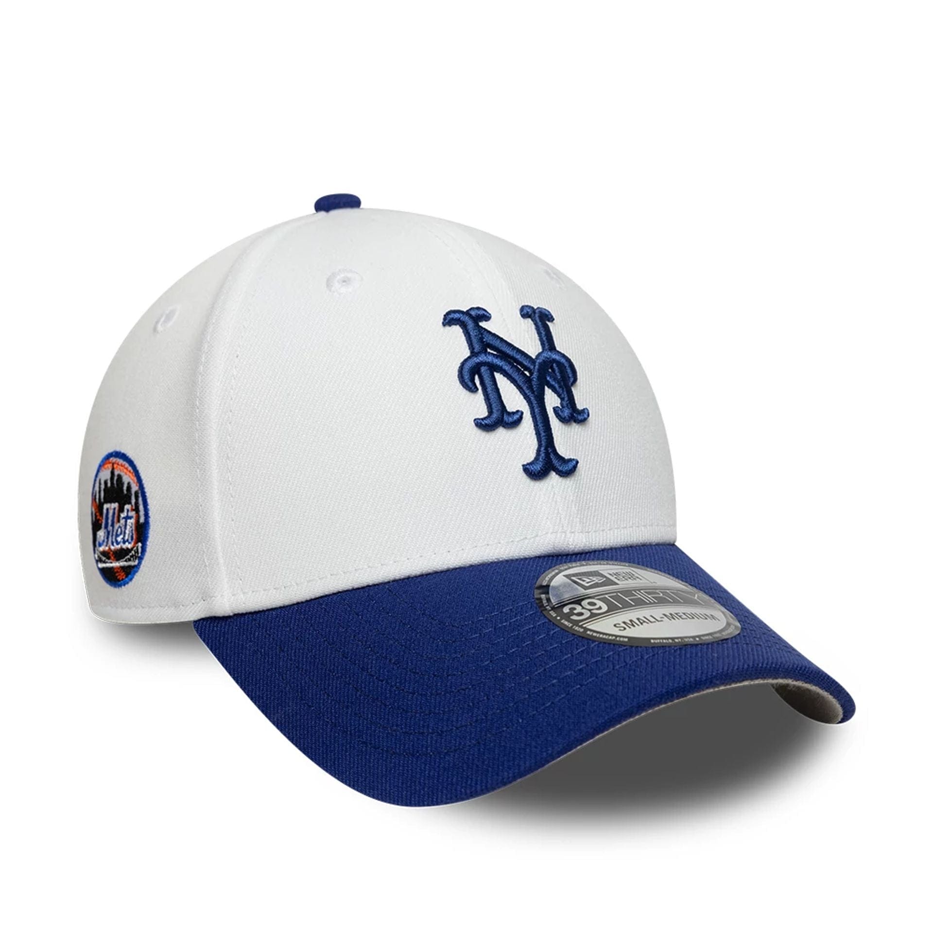 This is a New York Mets MLB White 39THIRTY Stretch Fit Cap 1