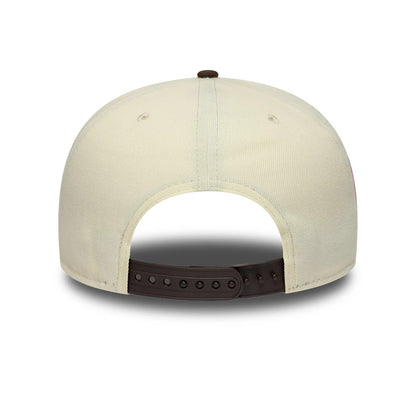 Pictured is this MLB Kanji LA Dodgers 9FIFTY A-Frame Snapback Adjustable cap in cream. 7