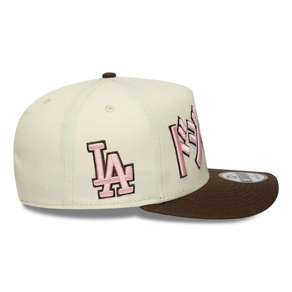 Pictured is this MLB Kanji LA Dodgers 9FIFTY A-Frame Snapback Adjustable cap in cream. 5