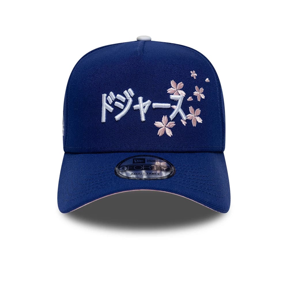 Pictured is this MLB Kanji LA Dodgers 9FORTY A-Frame Adjustable cap in dark blue. 3