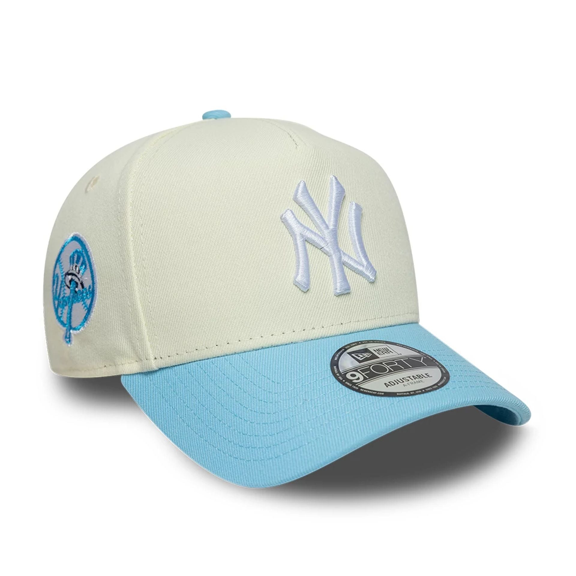 This is a New York Yankees MLB Cream & Blue 9FORTY A-Frame Adjustable Cap 1