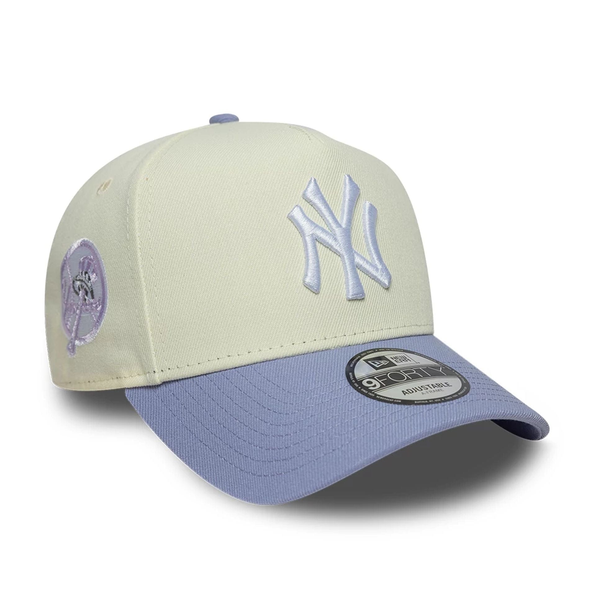 This is a New York Yankees MLB Cream & Purple 9FORTY A-Frame Adjustable Cap 1