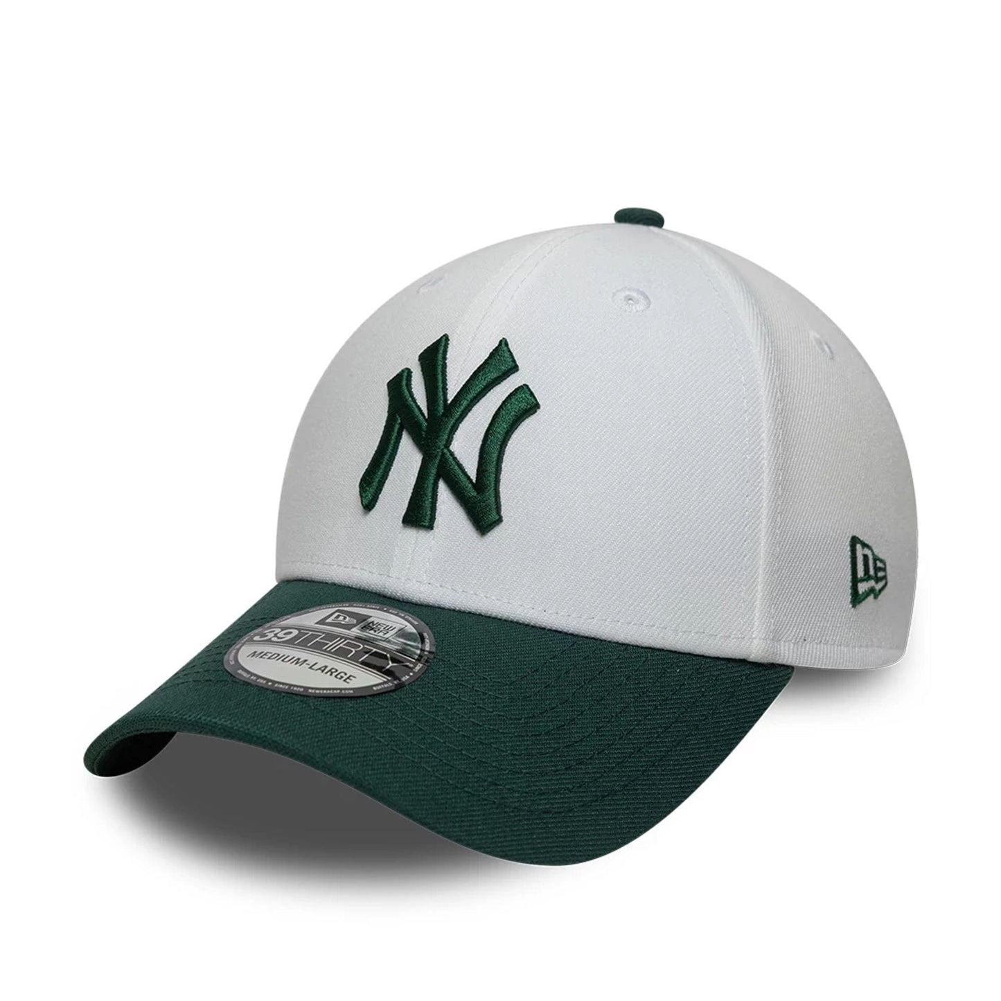 This is a New York Yankees MLB White 39THIRTY Stretch Fit Cap 1