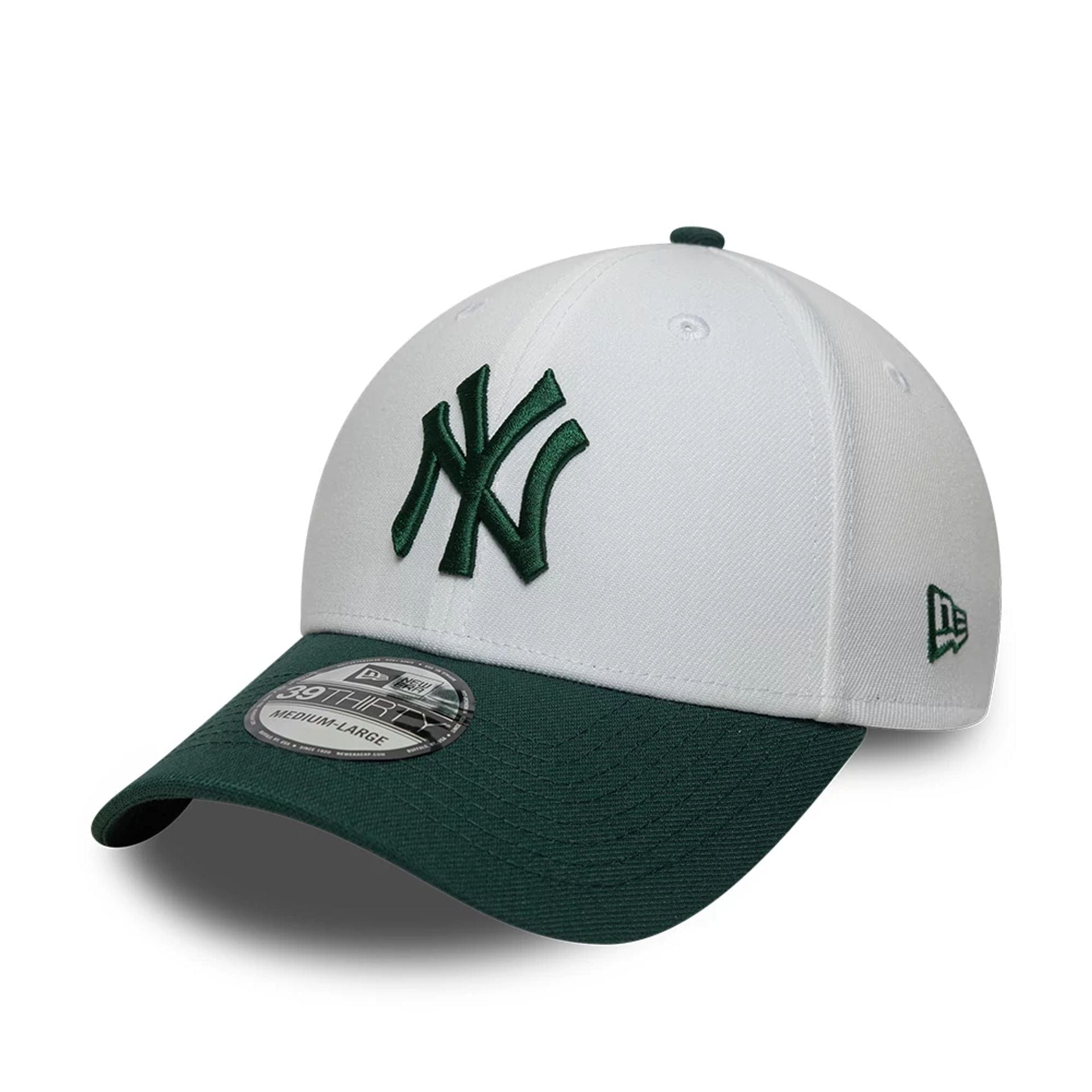 This is a New York Yankees MLB White 39THIRTY Stretch Fit Cap 1