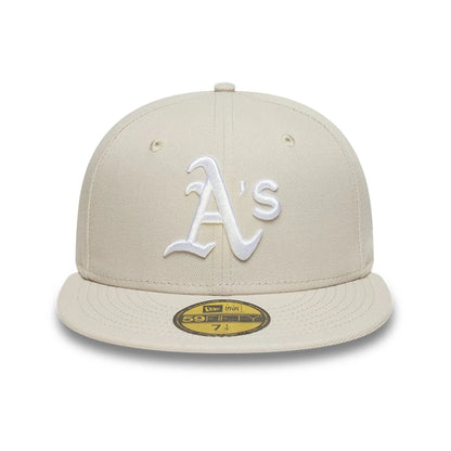 Pictured is this MLB Athletics 59FIFTY Fitted cap in beige. 3