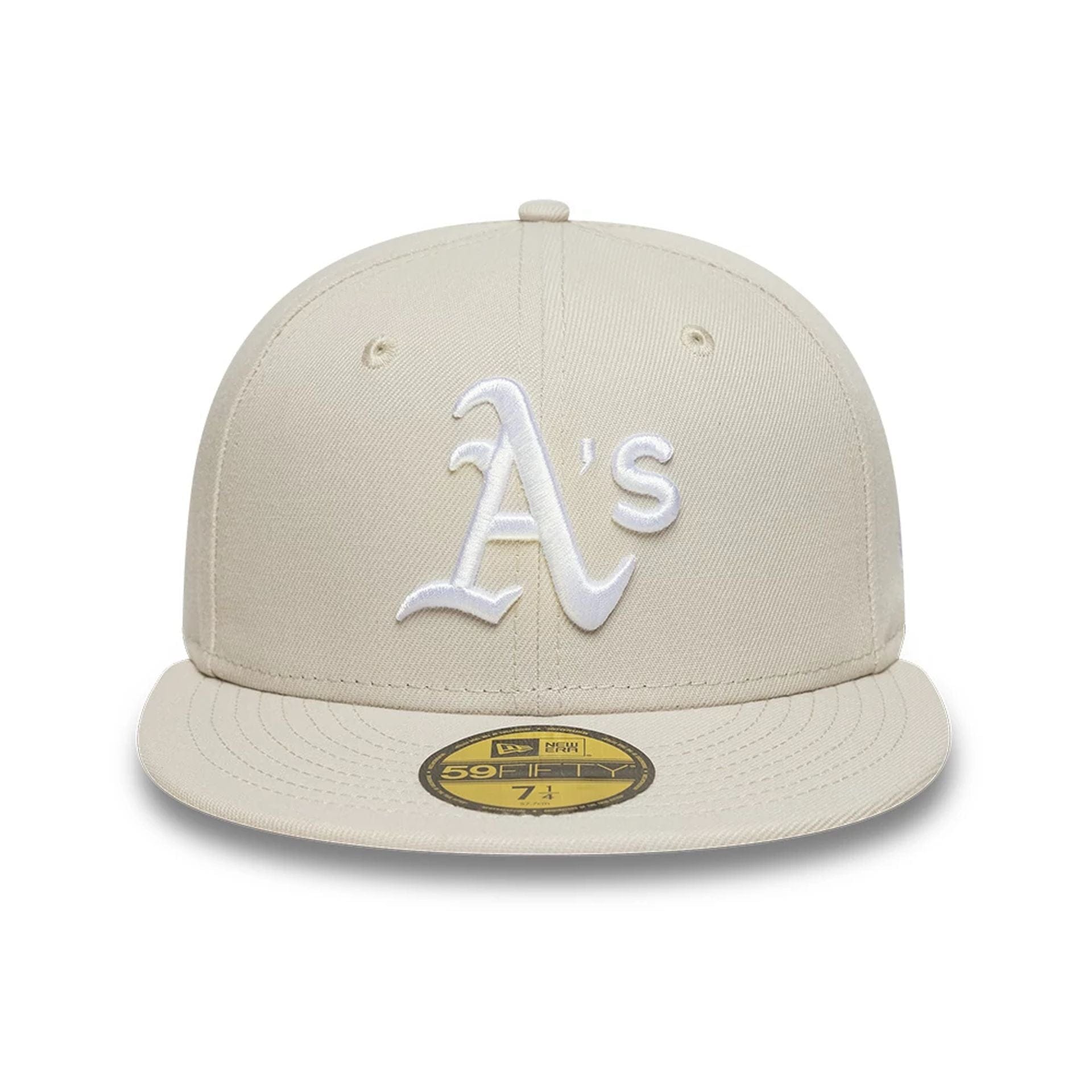 Pictured is this MLB Athletics 59FIFTY Fitted cap in beige. 3