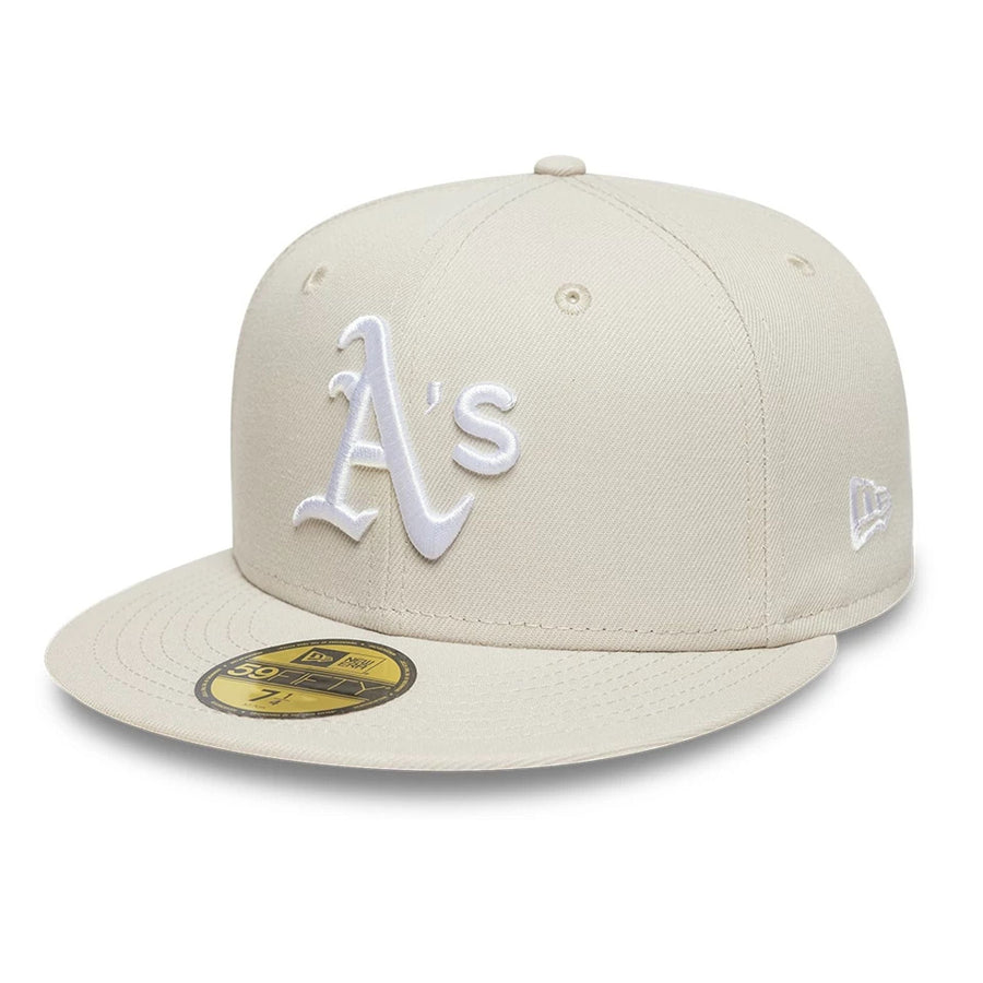 Pictured is this MLB Athletics 59FIFTY Fitted cap in beige. 1