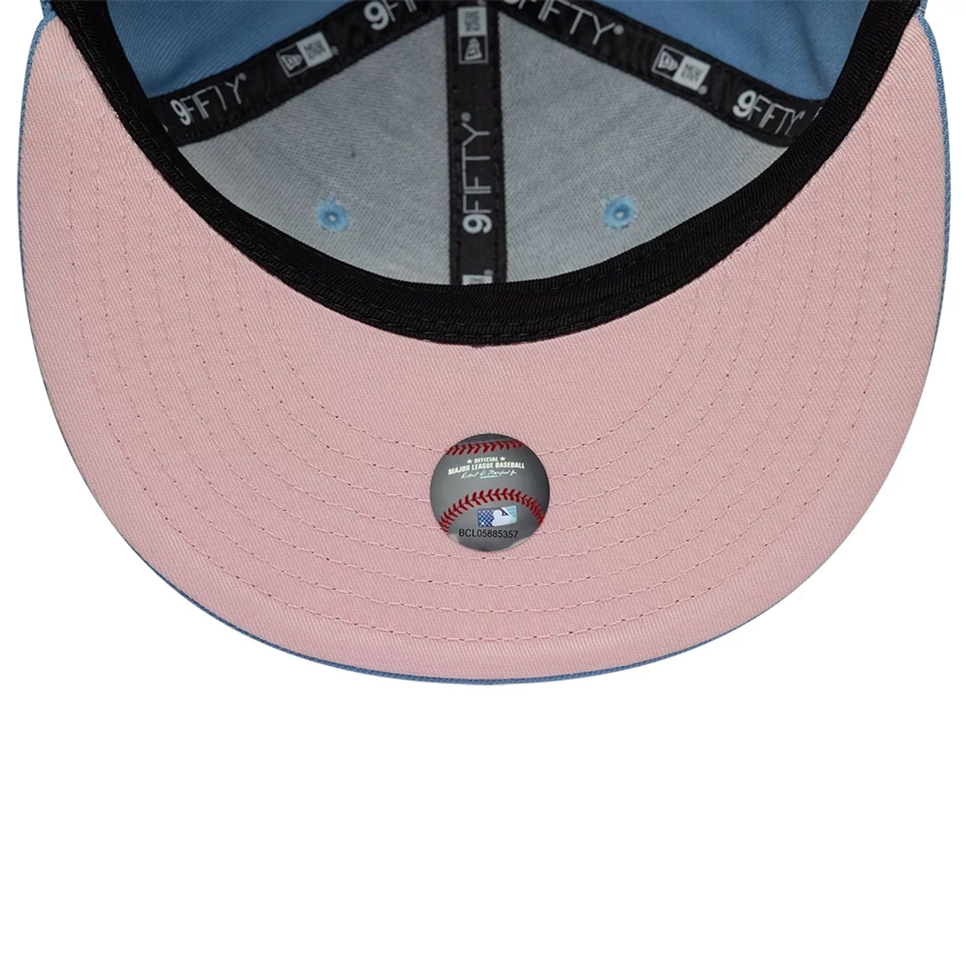 Pictured is this MLB Upside Down LA Angels 9FIFTY Snapback cap in pastel blue. 2