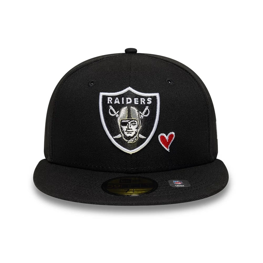 Pictured is this NFL Heart Las Vegas Raiders 59FIFTY Fitted cap in black. 3