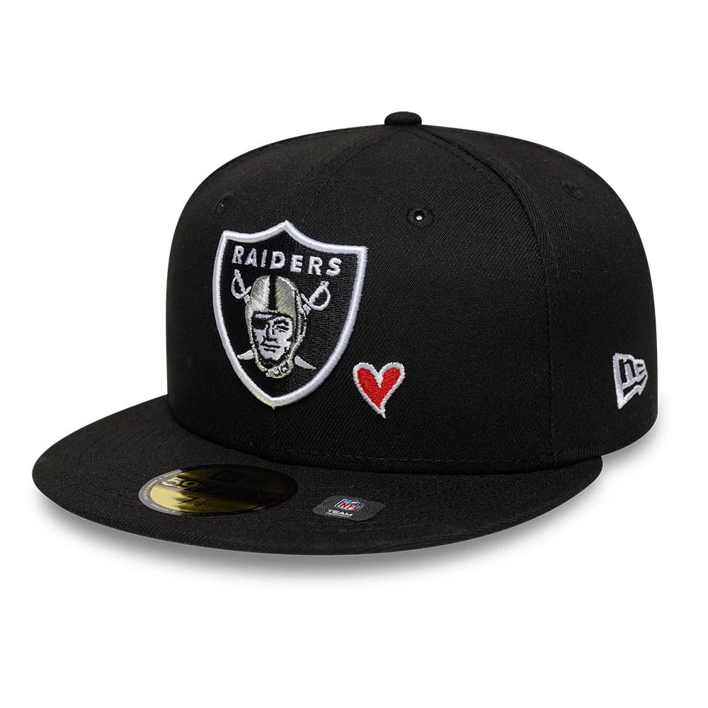 Pictured is this NFL Heart Las Vegas Raiders 59FIFTY Fitted cap in black. 1