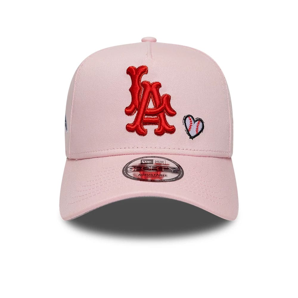 Pictured is this MLB Heart LA Angels 9FORTY A-Frame Adjustable cap in pink. 3