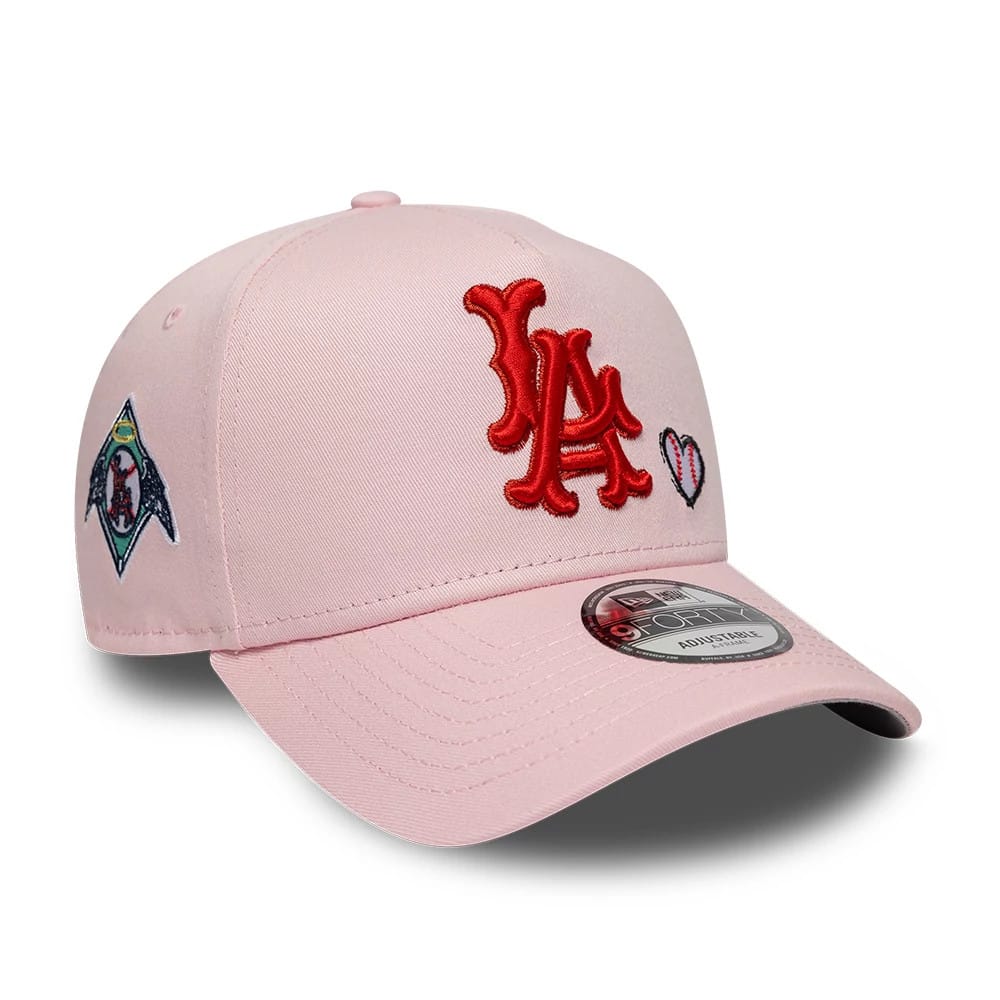 Pictured is this MLB Heart LA Angels 9FORTY A-Frame Adjustable cap in pink. 1