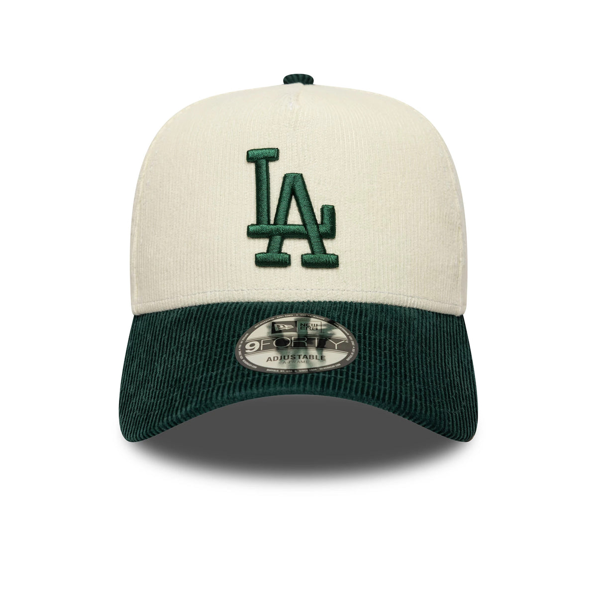 Pictured is this MLB LA Dodgers 9FORTY A-Frame cap in cream and dark green. 3