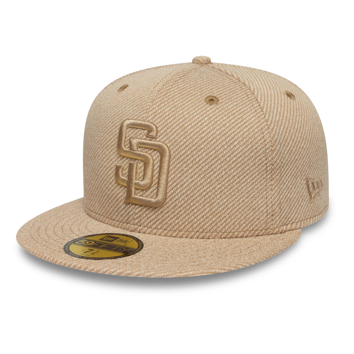 Pictured is this  MLB Heather Tan San Diego Padres 59FIFTY Fitted cap in tan. 1