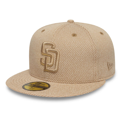 Pictured is this  MLB Heather Tan San Diego Padres 59FIFTY Fitted cap in tan. 1