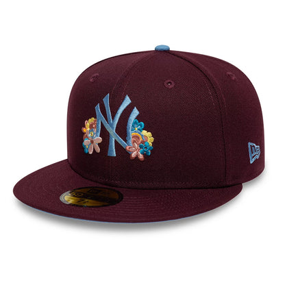 Pictured is this  MLB Floral New York Yankees 59FIFTY Fitted cap in dark purple. 4
