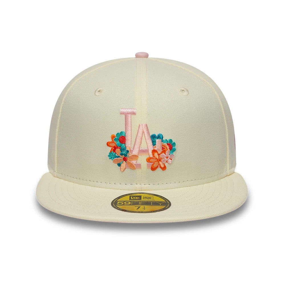 Pictured is this  MLB Floral LA Dodgers 59FIFTY Fitted cap in cream. 3
