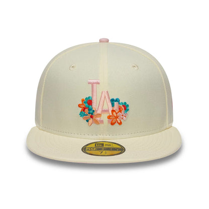 Pictured is this  MLB Floral LA Dodgers 59FIFTY Fitted cap in cream. 3