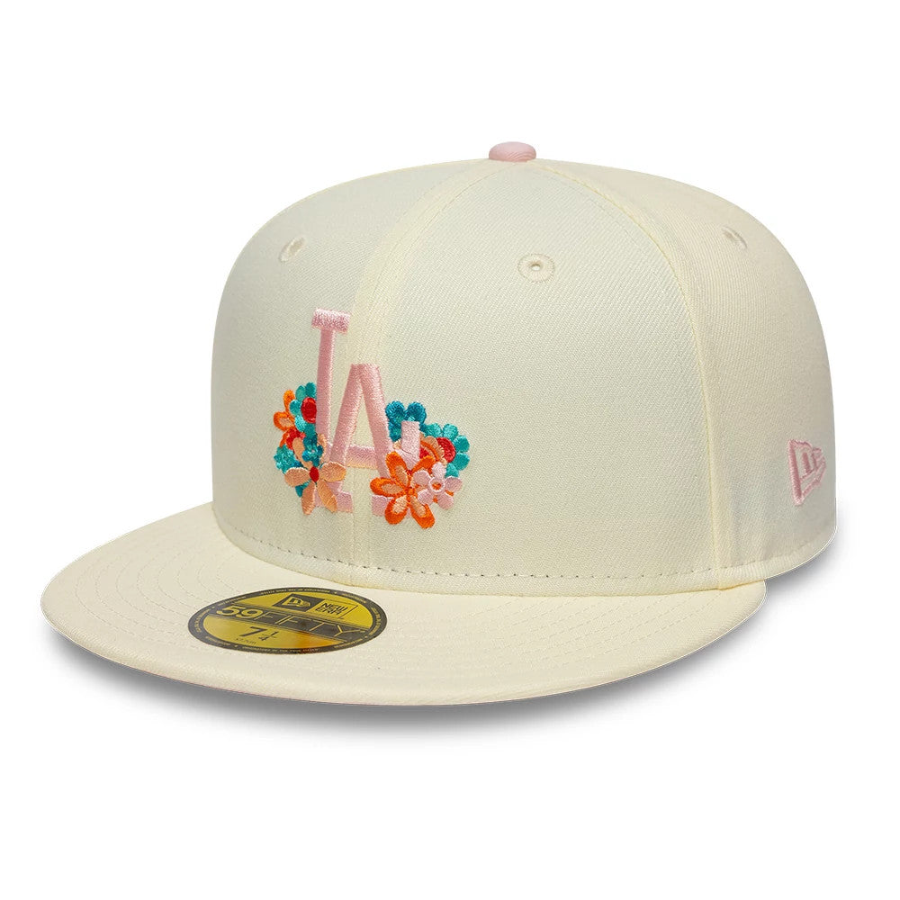 Pictured is this  MLB Floral LA Dodgers 59FIFTY Fitted cap in cream. 4