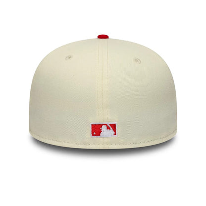 Pictured is this MLB Chrome Scarlet Chicago White Sox 59FIFTY Fitted cap in cream,. 6