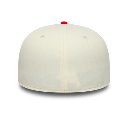 TGR Haas F1 Cream & Red New Era 59FIFTY Fitted Cap, rear view showing a clean cream-coloured crown with a high profile, featuring two embroidered eyelets and a red top button for a colour contrast.