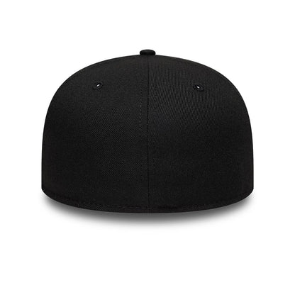 Alpine Racing Black New Era 59FIFTY Fitted Cap, rear view showing a plain black structured crown with a small black top button and two embroidered black eyelets, with no logos or additional details on the back panels.