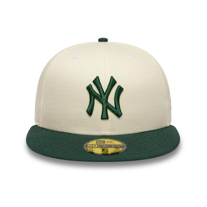 Pictured is this MLB New York Yankees 59FIFTY Fitted cap in cream and dark green. 2