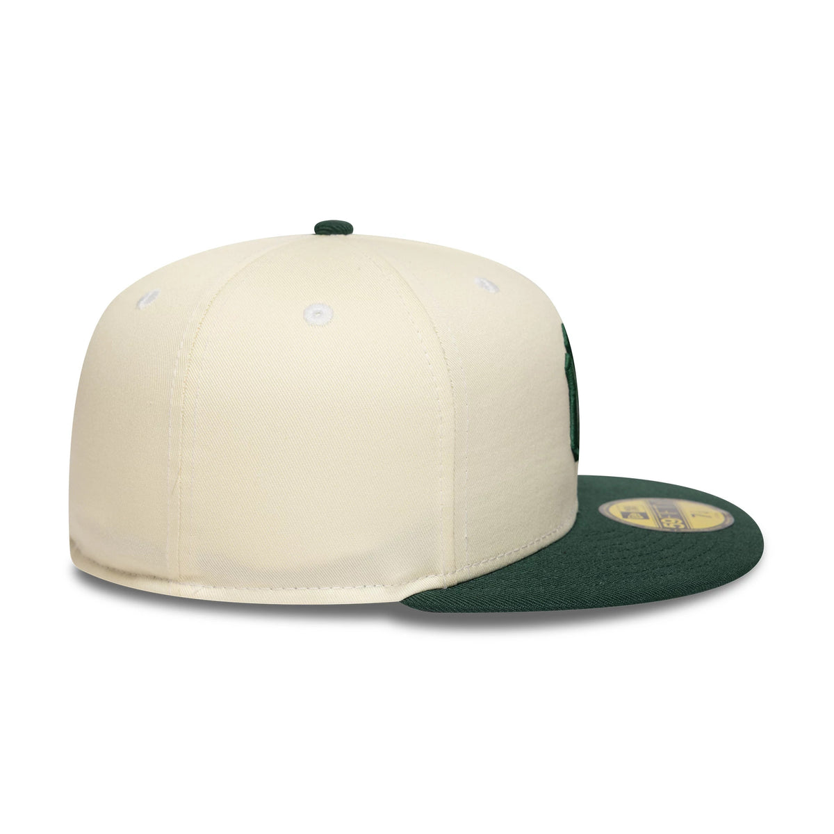 Pictured is this MLB New York Yankees 59FIFTY Fitted cap in cream and dark green. 5