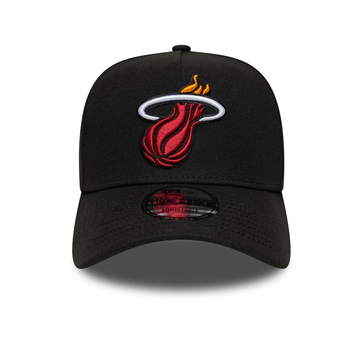 Pictured is this NBA Global Games 2026 London Miami Heat 9FORTY A-Frame cap in black. 2