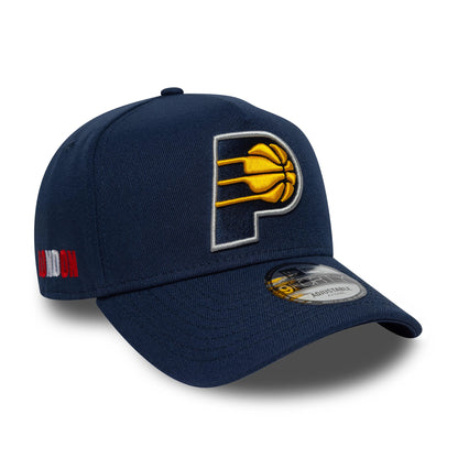 Pictured is this NBA Global Games 2026 London Indiana Pacers 9FORTY A-Frame cap in dark blue. 1