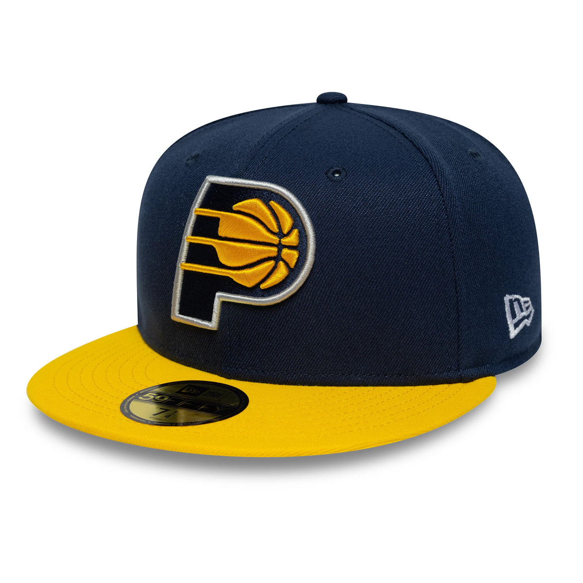 Pictured is this NBA Global Games 2026 London Indiana Pacers 59FIFTY Fitted cap in dark blue and yellow. 3