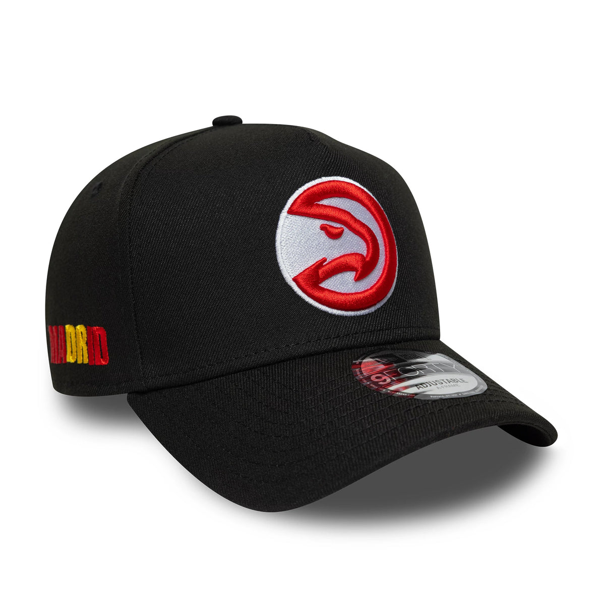 Pictured is this NBA Global Games 2026 Madrid Atlanta Hawks 9FORTY A-Frame cap in black. 1