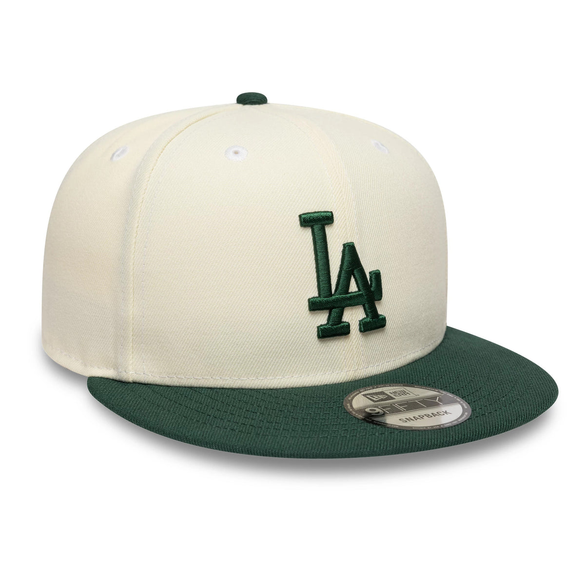 Pictured is this MLB LA Dodgers 9FIFTY Snapback cap in cream and dark green. 3