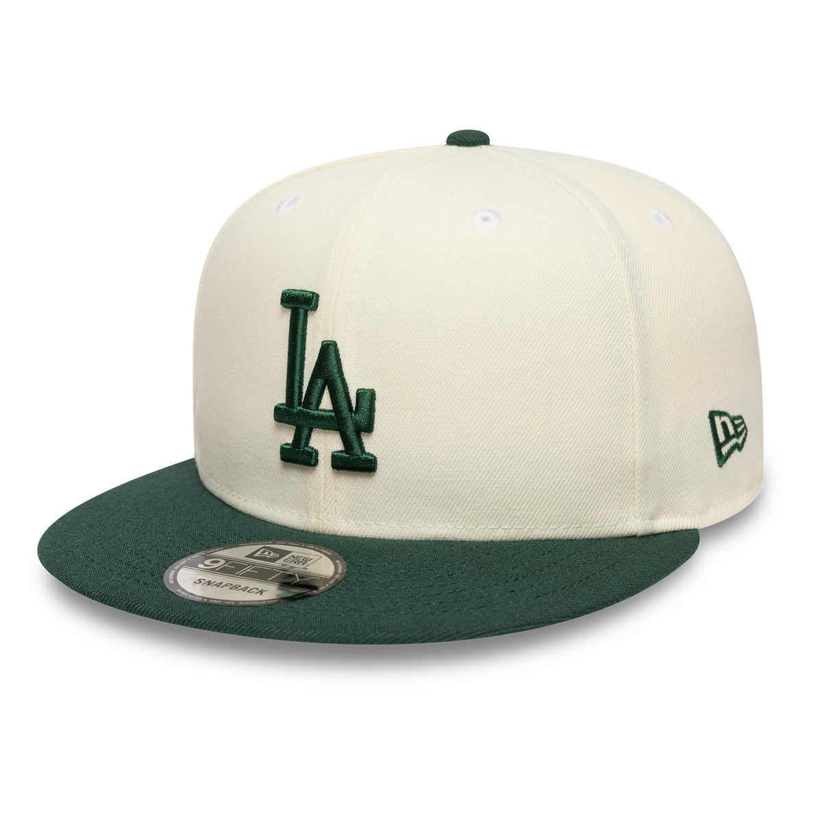 Pictured is this MLB LA Dodgers 9FIFTY Snapback cap in cream and dark green. 1