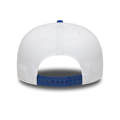 Pictured is this NBA Champs 2025 - 2026 New York Knicks 9FIFTY A-Frame Snapback cap in white and blue. 5