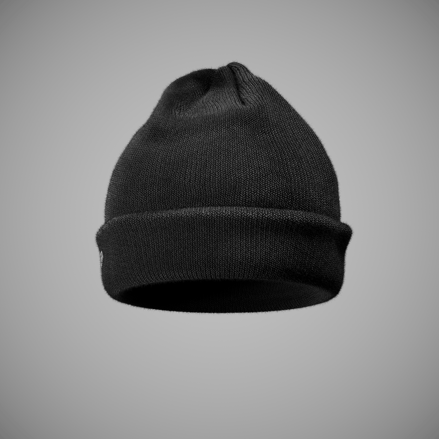 Black beanie with a new era logo on a gray background