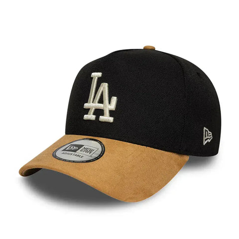 Slide 3:Black and brown baseball cap with LA logo on a white background